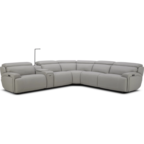 6095B Zero Gravity Recline Sectional Sofa with Charging in Light Grey Leather